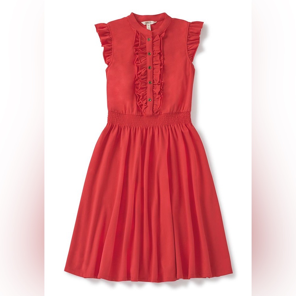 MATILDA JANE Coral Red Midi Dress with Ruffles